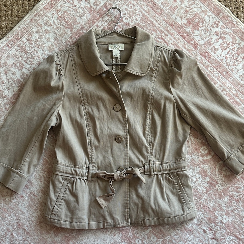 LOFT Taupe Tie-Waist Short Trench Jacket